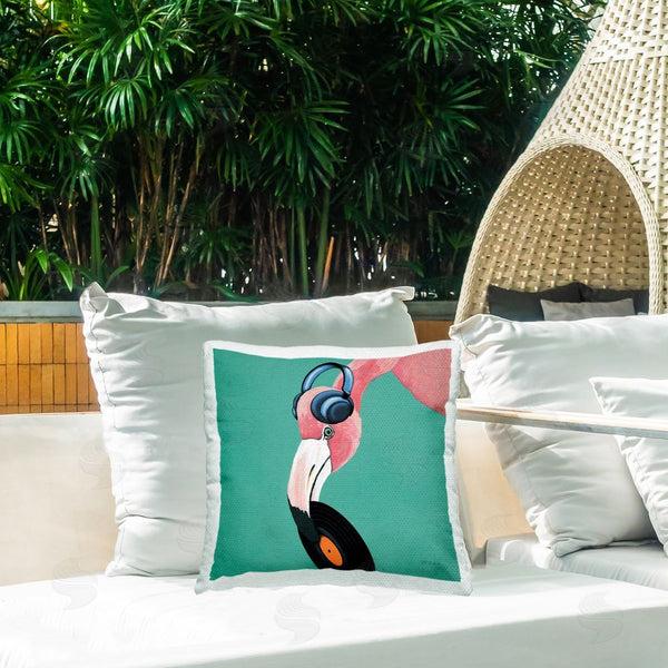 Stupell Industries Yvette St. Amant | Flamingo With Music Record Printed Throw Pillow