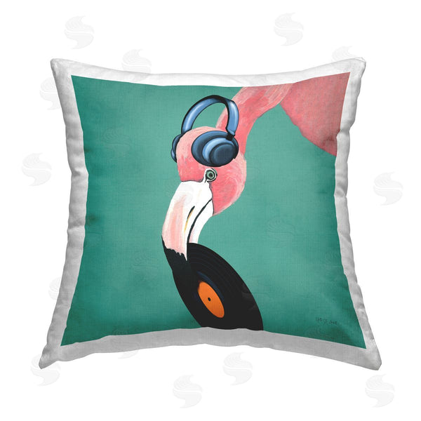 stupell industries Yvette St. Amant | Flamingo with Music Record Printed Throw Pillow