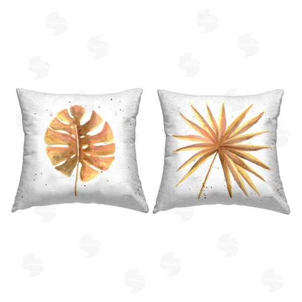 Stupell Industries Yvette St. Amant | Golden Palm Monstera Leaves Printed Throw Pillow Set