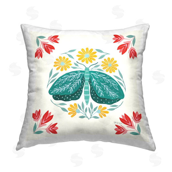 stupell industries Yvette St. Amant | Green Folk Butterfly Printed Throw Pillow