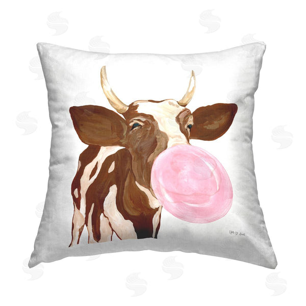 stupell industries Yvette St. Amant | Happy Bubblegum Cow Printed Throw Pillow