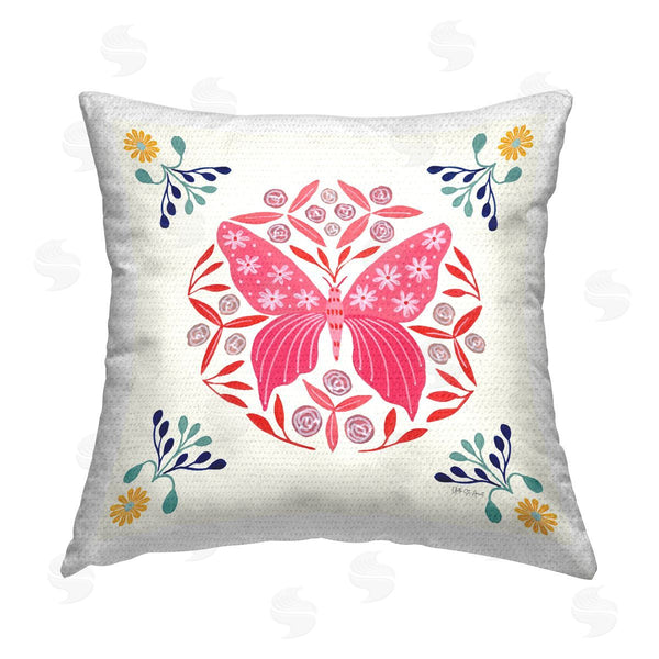 Stupell Industries Yvette St. Amant | Pink Folk Butterfly Printed Throw Pillow