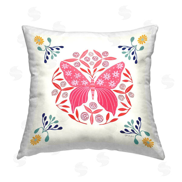 stupell industries Yvette St. Amant | Pink Folk Butterfly Printed Throw Pillow