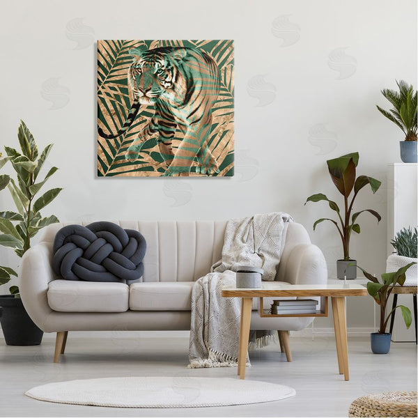 Stupell Industries Yvonne Coleman Burney | Fierce Tiger Layered Savanna Leaves Pattern Wall Art