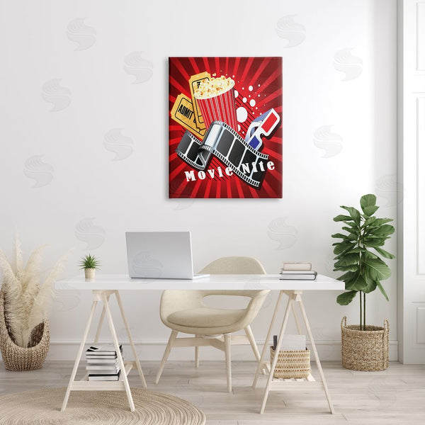 Stupell Industries Yvonne Coleman Burney | Movie Nite Striped Vintage Cinema Popcorn Sign Wall Art