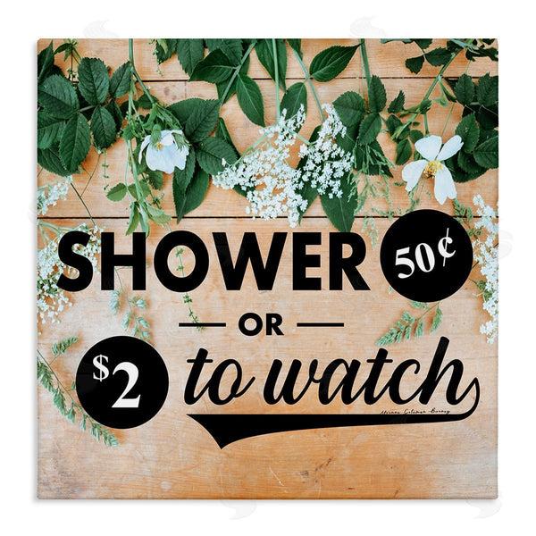 stupell industries Yvonne Coleman Burney | Shower Fifty Cents or Watch Funny Bathroom Flowers Wall Art