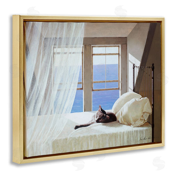 Stupell Industries Zhen-Huan Lu | Cat Resting On Coastal Bed