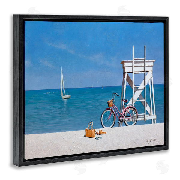 Stupell Industries Zhen-Huan Lu | Pink Bicycle Beach Lifeguard Stand