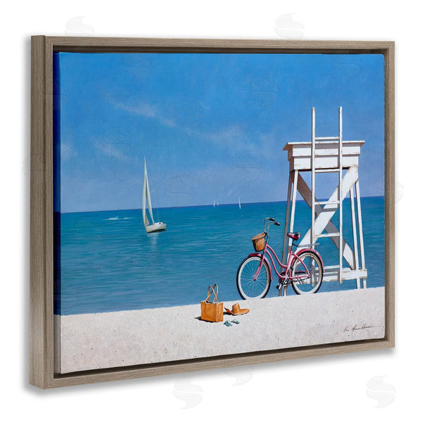 Stupell Industries Zhen-Huan Lu | Pink Bicycle Beach Lifeguard Stand