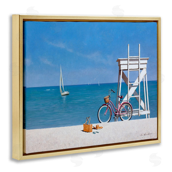 Stupell Industries Zhen-Huan Lu | Pink Bicycle Beach Lifeguard Stand