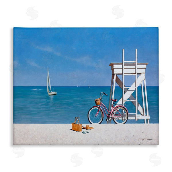 stupell industries Zhen-Huan Lu | Pink Bicycle Beach Lifeguard Stand