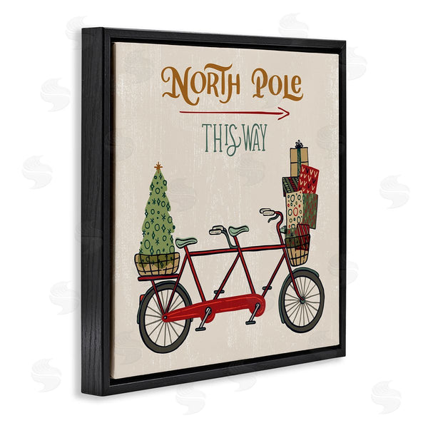 Stupell Industries Zirkus Design | North Pole Directional Red Christmas Tandem Bicycle Wall Art