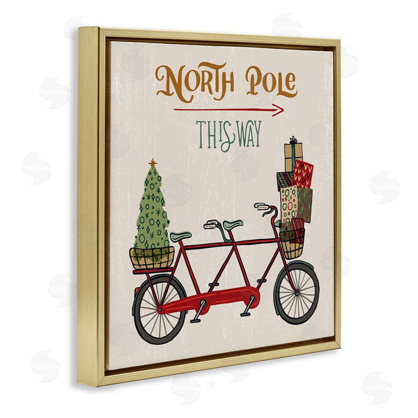 Stupell Industries Zirkus Design | North Pole Directional Red Christmas Tandem Bicycle Wall Art