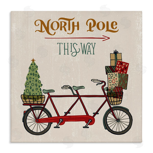 stupell industries Zirkus Design | North Pole Directional Red Christmas Tandem Bicycle Wall Art