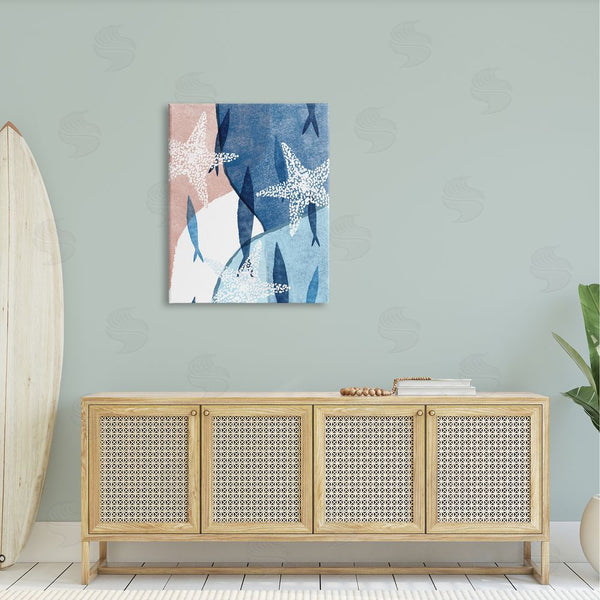 Stupell Industries Ziwei Li | Abstract Fish Swimming Speckled Starfish Blocked Design Wall Art