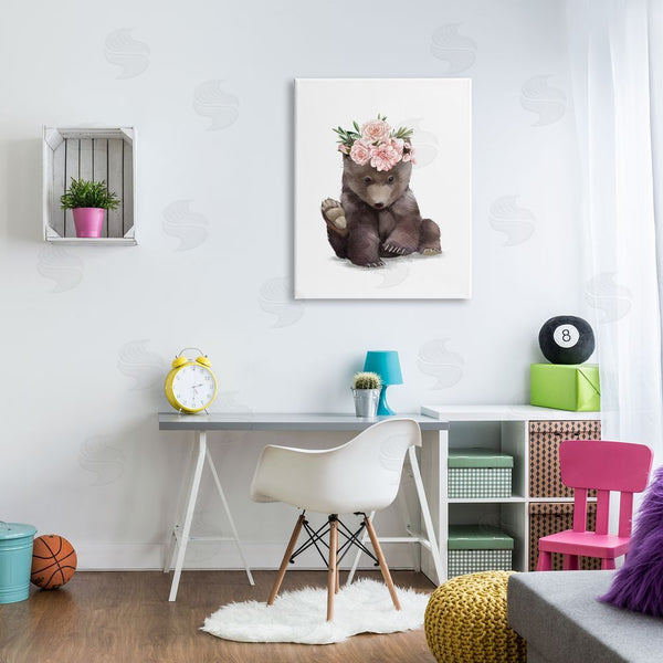 Stupell Industries Ziwei Li | Adorable Brown Bear Floral Crown Chic Forest Animal Wall Art
