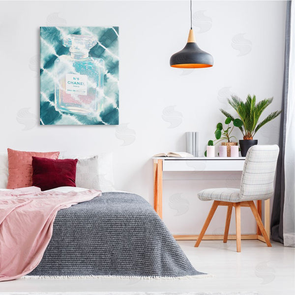 Stupell Industries Ziwei Li | Aquamarine Perfume Bottle Summer Water Bubbles Tie Dye Background Wall Art