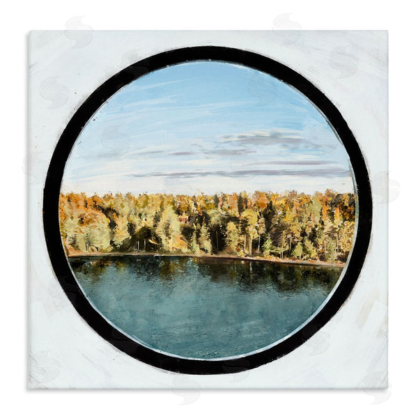 stupell industries Ziwei Li | Autumn Woodland Forest Lake Through Porthole Landscape Wall Art