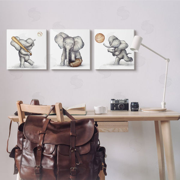 Stupell Industries Ziwei Li | Baby Elephant Athlete Playing Sports Wall Art