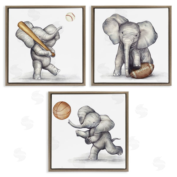 Stupell Industries Ziwei Li | Baby Elephant Athlete Playing Sports Wall Art