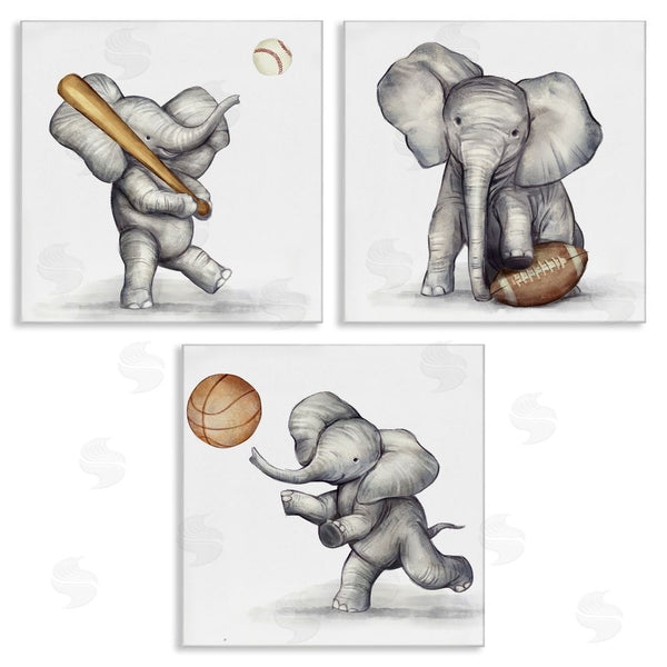 stupell industries Ziwei Li | Baby Elephant Athlete Playing Sports Wall Art