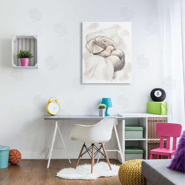 Stupell Industries Ziwei Li | Baby Elephant Nursery Animal Cozy Pillow Nap Wall Art