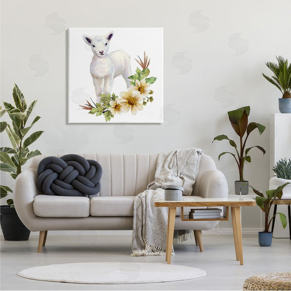Stupell Industries Ziwei Li | Baby Lamb Autumn Daisy Florals Tree Leaf Foliage Wall Art