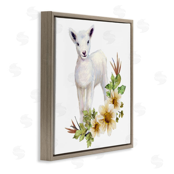 Stupell Industries Ziwei Li | Baby Lamb Autumn Daisy Florals Tree Leaf Foliage Wall Art