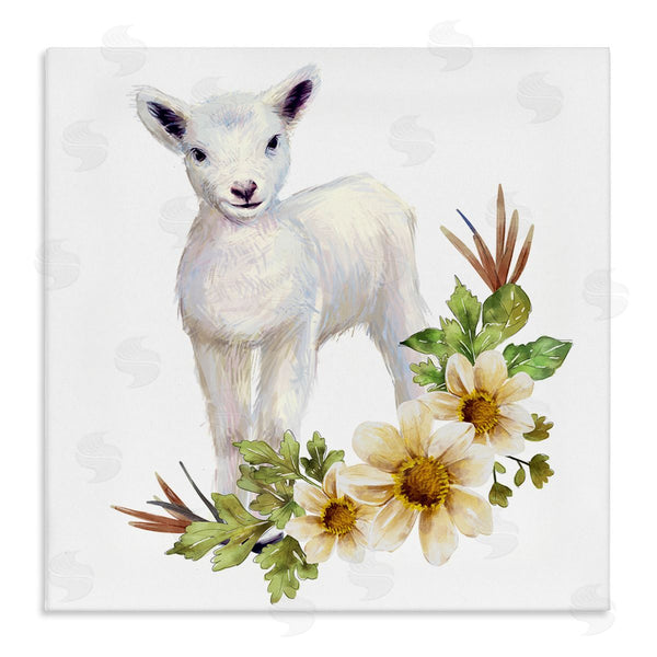 stupell industries Ziwei Li | Baby Lamb Autumn Daisy Florals Tree Leaf Foliage Wall Art