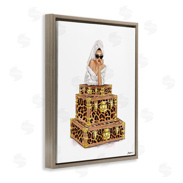 Stupell Industries Ziwei Li | Bathrobe Female & Suitcases