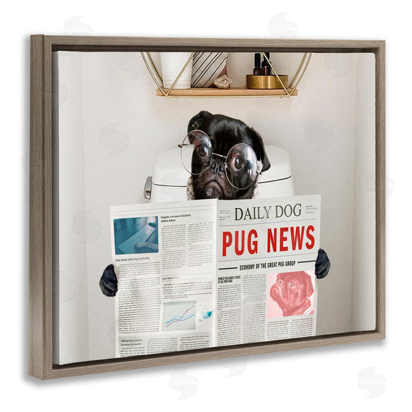 Stupell Industries Ziwei Li | Bathroom Pug With Newspaper