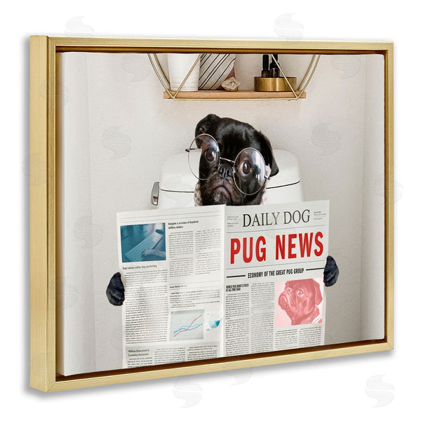 Stupell Industries Ziwei Li | Bathroom Pug With Newspaper