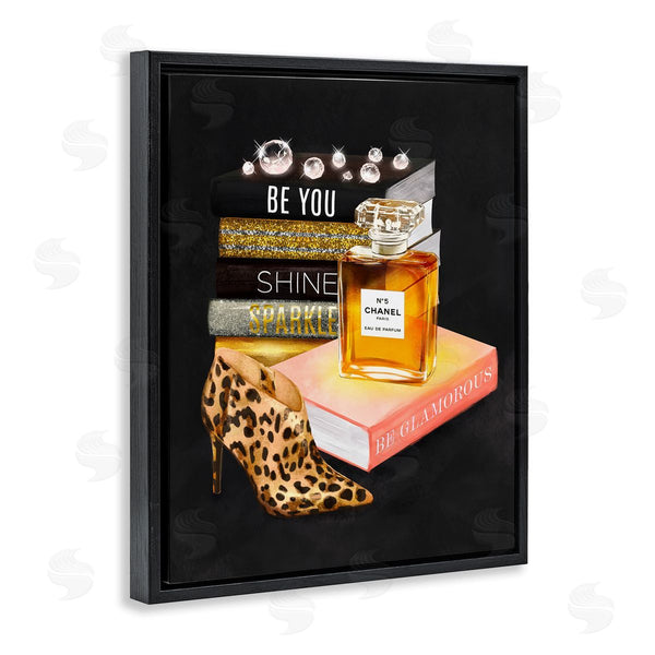 Stupell Industries Ziwei Li | Be Glamorous Perfume Bottle Cosmetics Leopard Heel Fashion Wall Art