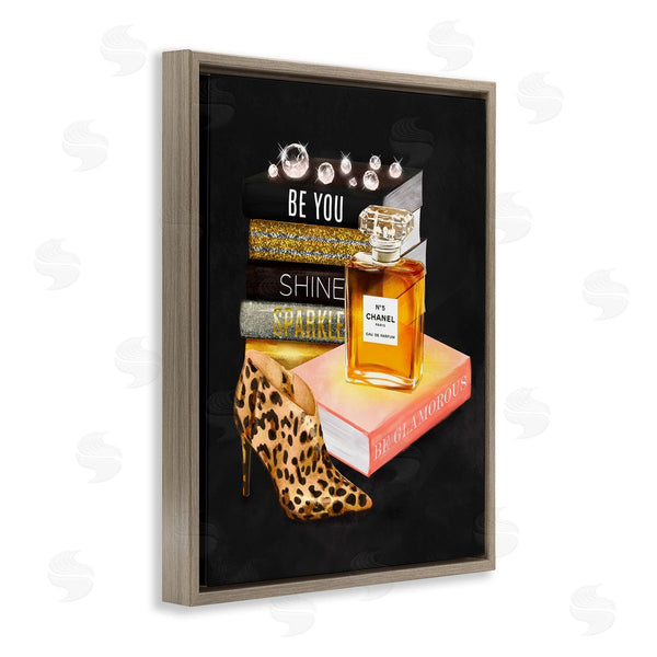 Stupell Industries Ziwei Li | Be Glamorous Perfume Bottle Cosmetics Leopard Heel Fashion Wall Art