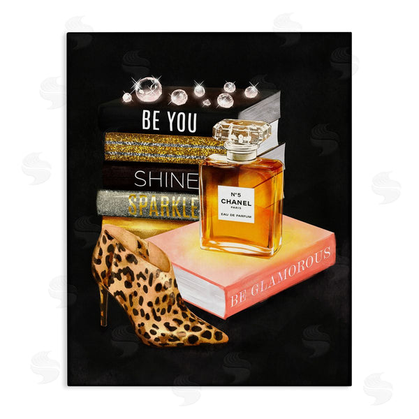 stupell industries Ziwei Li | Be Glamorous Perfume Bottle Cosmetics Leopard Heel Fashion Wall Art