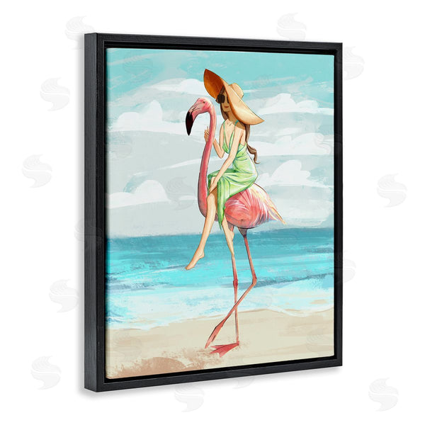 Stupell Industries Ziwei Li | Beach Woman Riding Pink Flamingo