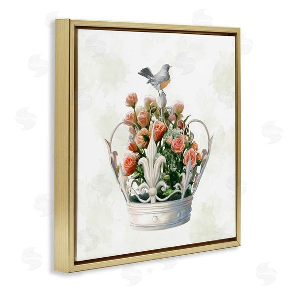 Stupell Industries Ziwei Li | Bird Perched On Crown Rose Bouquet Wall Art
