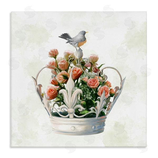 stupell industries Ziwei Li | Bird Perched on Crown Rose Bouquet Wall Art