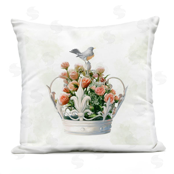 Stupell Industries Ziwei Li | Bird Perched Regal Crown Pink Rose Bouquet Printed Throw Pillow