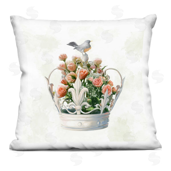 stupell industries Ziwei Li | Bird Perched Regal Crown Pink Rose Bouquet Printed Throw Pillow