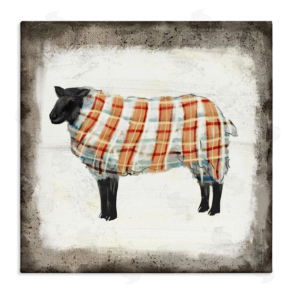 stupell industries Ziwei Li | Black Farm Sheep In Autumn Plaid Sweater Wall Art