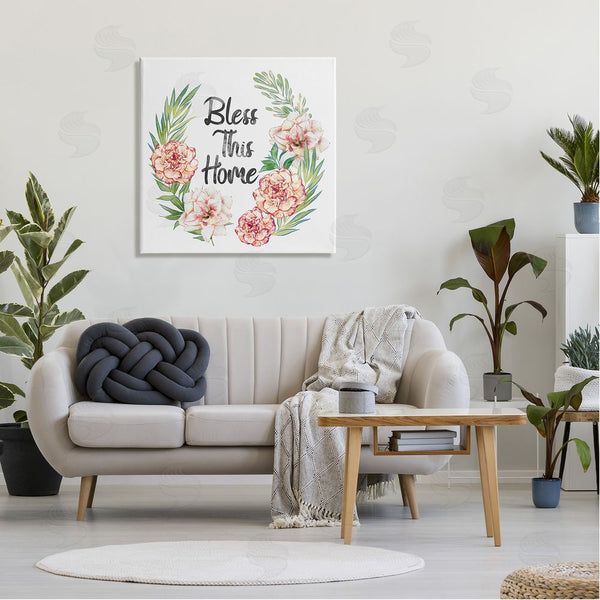 Stupell Industries Ziwei Li | Bless This Home Saying Coral Pink Floral Arrangement Wall Art