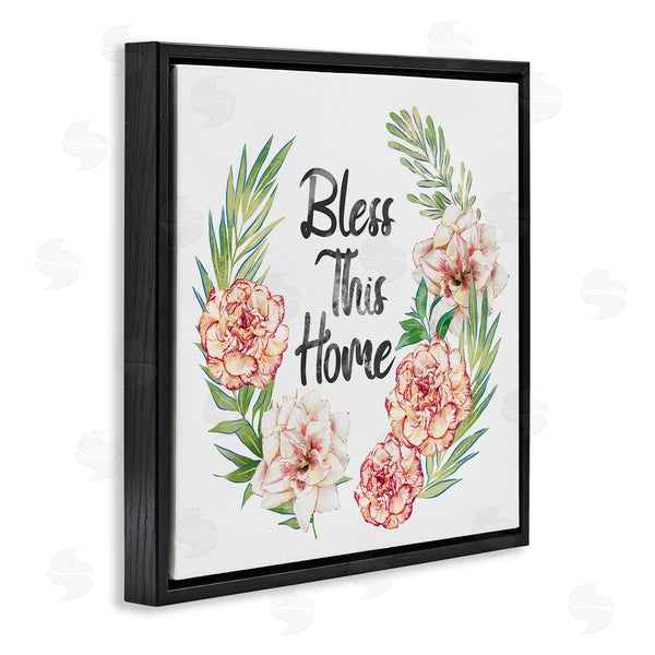 Stupell Industries Ziwei Li | Bless This Home Saying Coral Pink Floral Arrangement Wall Art