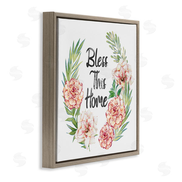 Stupell Industries Ziwei Li | Bless This Home Saying Coral Pink Floral Arrangement Wall Art