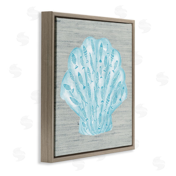 Stupell Industries Ziwei Li | Blue Clam Shell Patterned Fish Motif Sea Life Wall Art