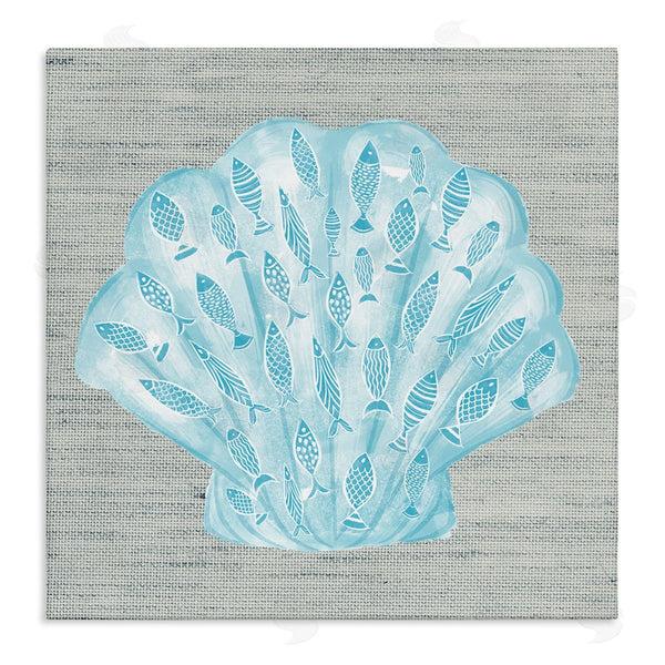 stupell industries Ziwei Li | Blue Clam Shell Patterned Fish Motif Sea Life Wall Art