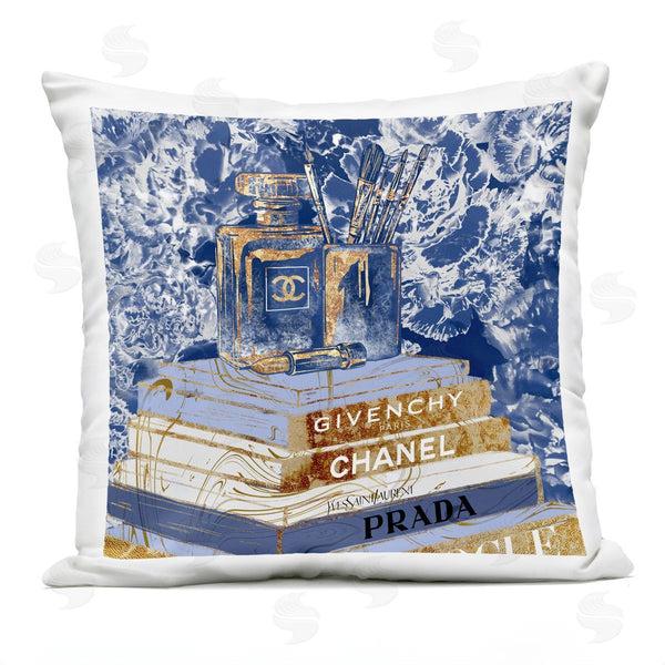 Stupell Industries Ziwei Li | Blue Fashion Book Pile Glam Designer Accessories Printed Throw Pillow