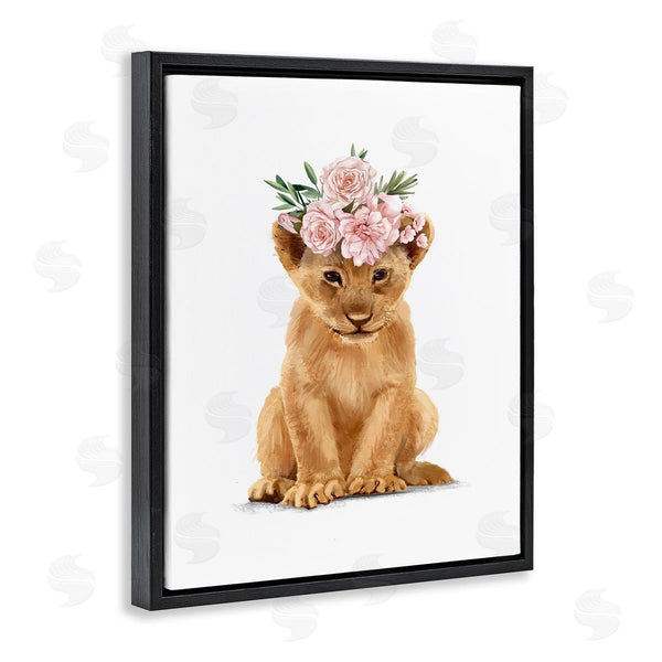 Stupell Industries Ziwei Li | Boho Rose Floral Crown Lion Cub Safari Animal Wall Art