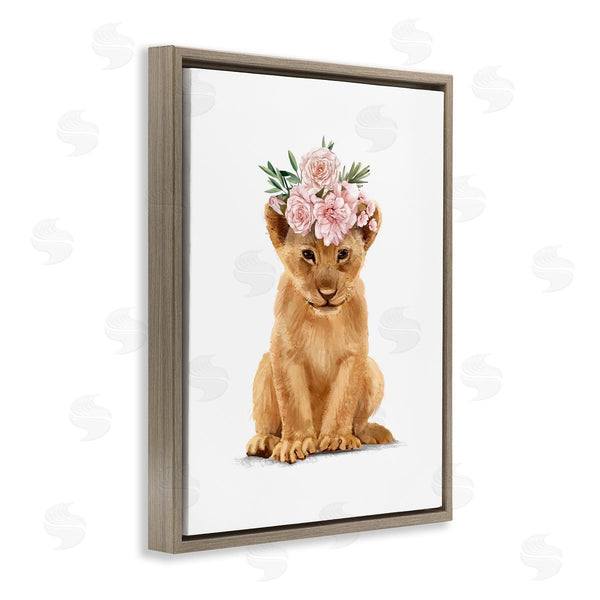Stupell Industries Ziwei Li | Boho Rose Floral Crown Lion Cub Safari Animal Wall Art