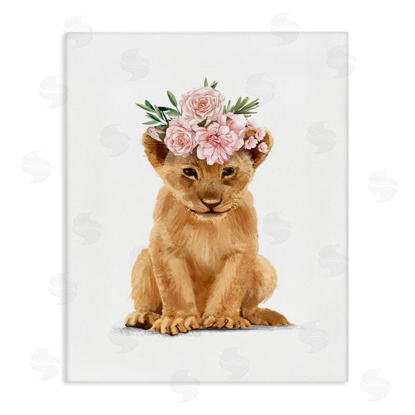 stupell industries Ziwei Li | Boho Rose Floral Crown Lion Cub Safari Animal Wall Art